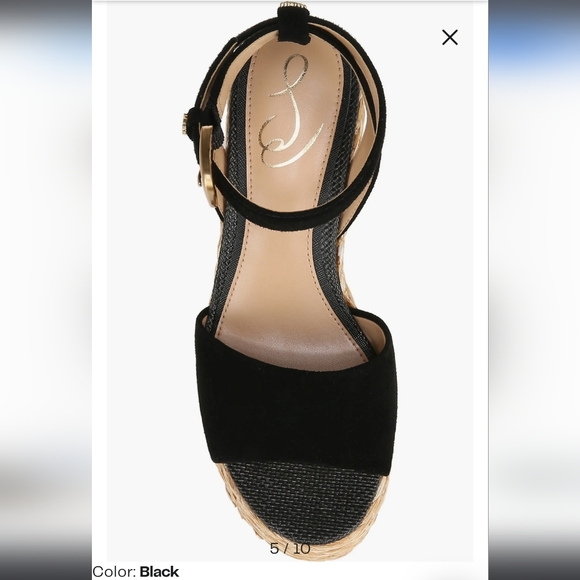 NWT Sam Edelman April Ankle-Strap Raffia-Wedge Sandals Black Size 6.5 - Picture 2 of 11
